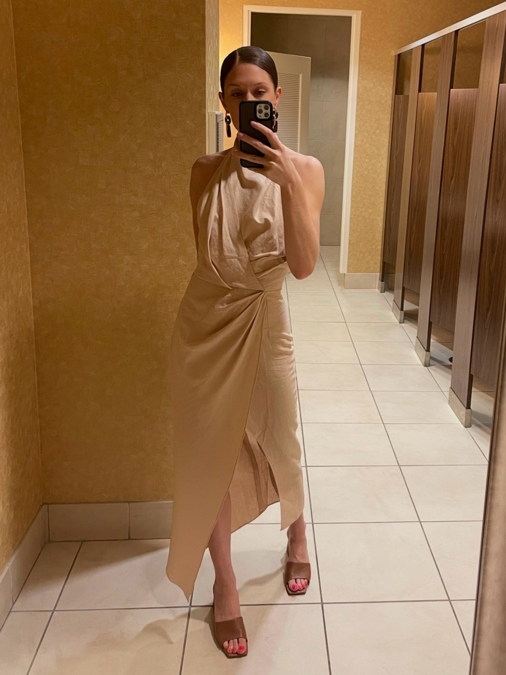 ASOS Design Linen Halter Dress in Cream